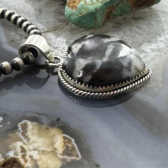 Sterling Silver Southwestern Style White Buffalo Heart Shape Pendant For Women - Picture 3 of 10